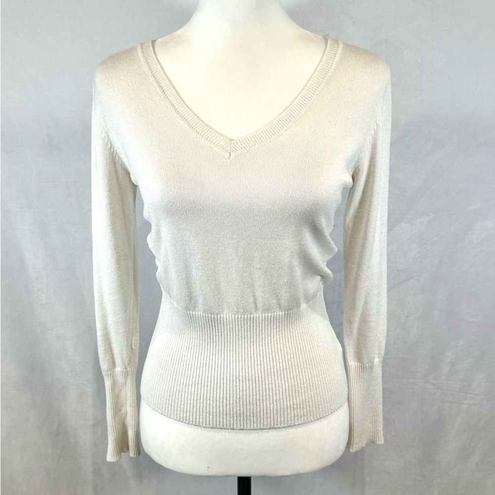 Ambiance white long sleeve half ribbed sweater top size large